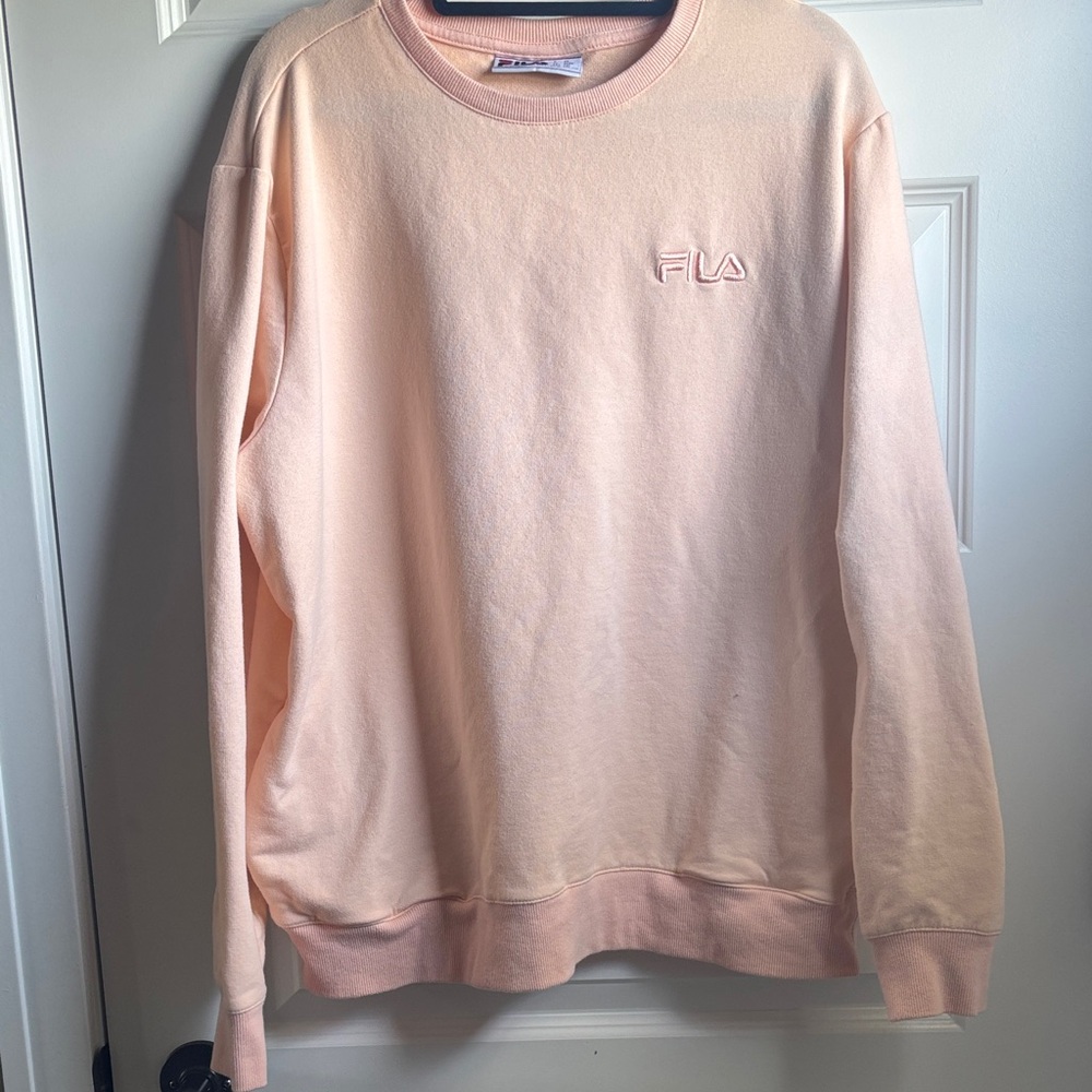 Fila Women's Light Pink Peach Crew Neck Sweater With Pockets